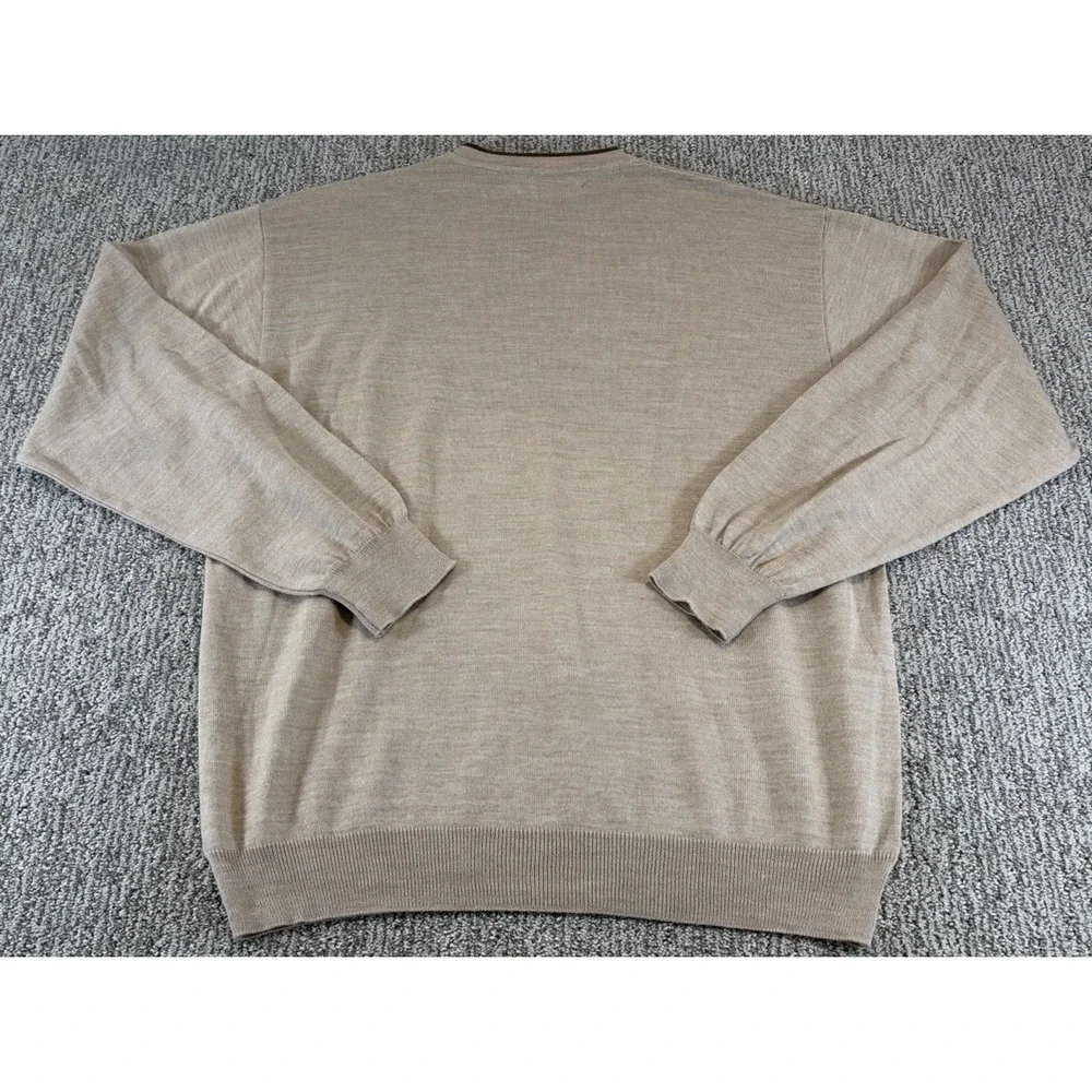 Bachrach Wool Blend Sweater Men's‎ Large Beige V-Neck Long Sleeve Italian Wool